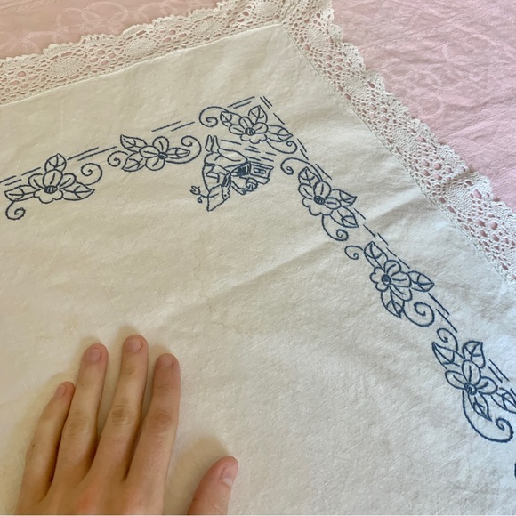 Vintage German Embroidered Lace Tablecloth - Picture 6 of 15